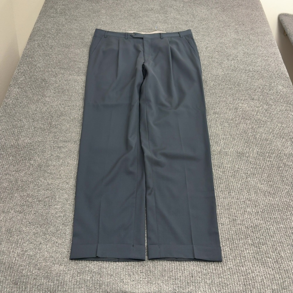 Canali Dress Pants Mens 39 Blue Wool Pleated Cuffed Formal Luxury Style